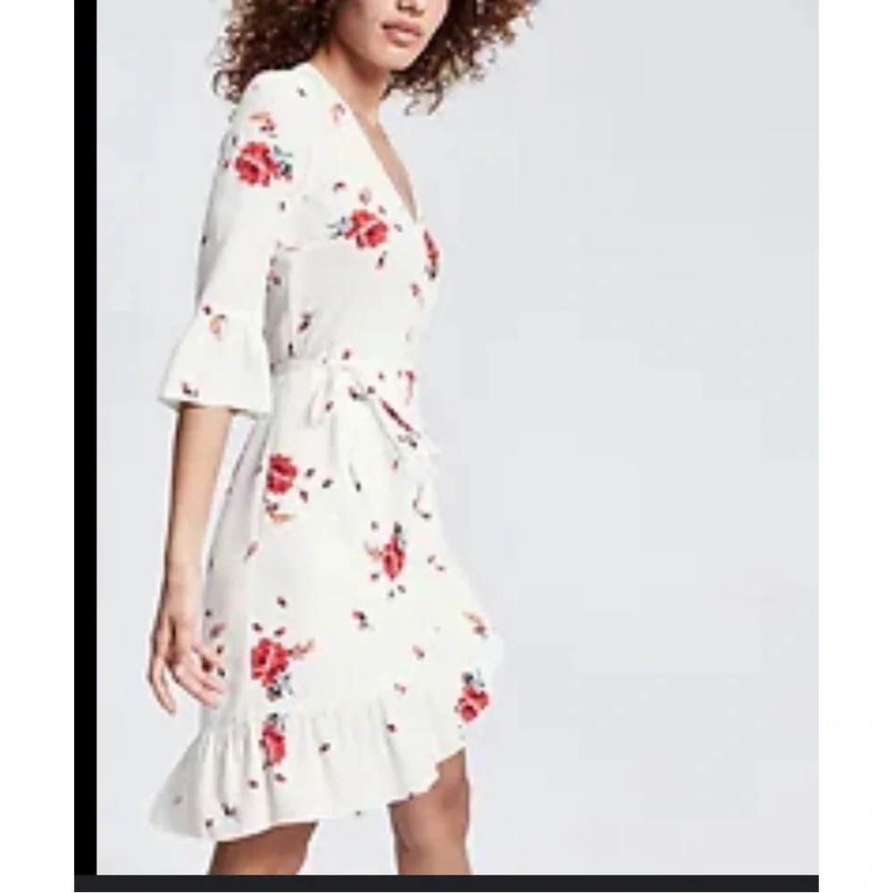 GAP Floral ruffle Wrap Mini Dress - White and Red L - Picture 14 of 15